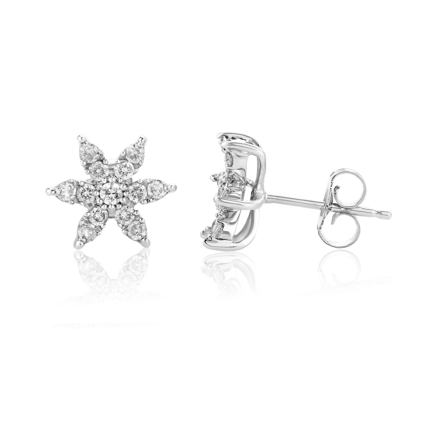 9ct White Gold Floral Diamond Earrings