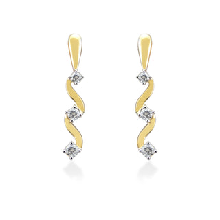 9ct Yellow Gold Three Stone Diamond Twist Earrings
