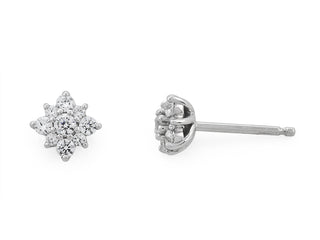 9ct White Gold Diamond Flower Stud Earrings