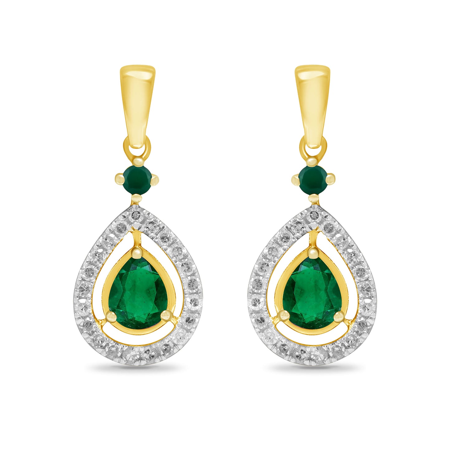9ct Yellow Gold Emerald and Diamond Drop Earrings