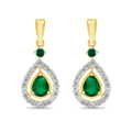 9K Yellow Gold Emerald & Diamond Drop Earrings