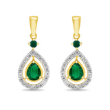 9K Yellow Gold Emerald & Diamond Drop Earrings