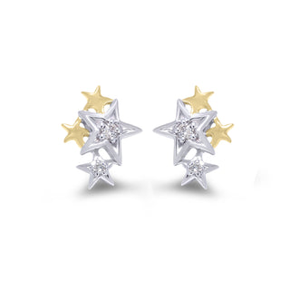 9ct White and Yellow Gold  Diamond Star Earrings