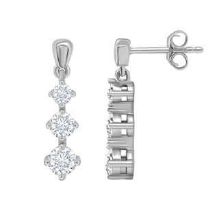 9ct White Gold 3x Diamond Drop Earrings
