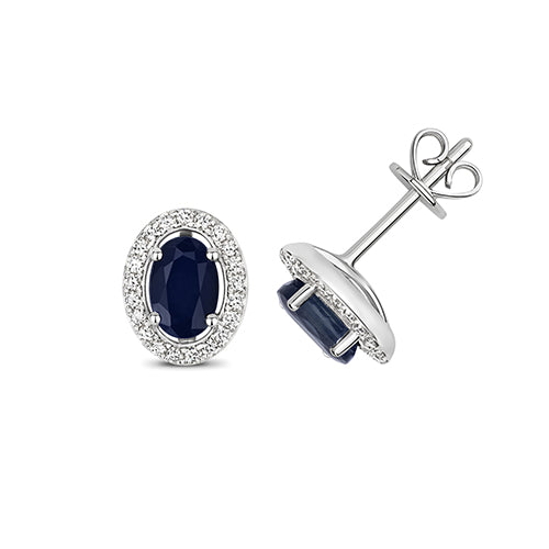 9K White Gold Sapphire & Diamond Halo Studs