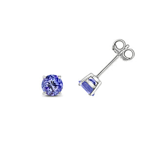 9ct White Gold Round Tanzanite Stud Earrings
