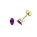 9K Yellow Gold Oval Amethyst Stud Earrings