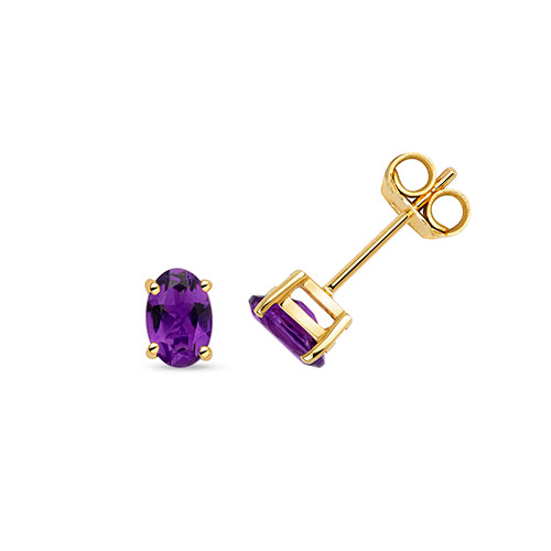 9K Yellow Gold Oval Amethyst Stud Earrings