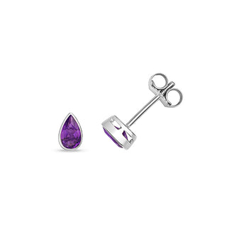 9ct White Gold Pear Amethyst Stud Earrings