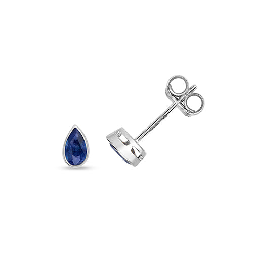 9ct White Gold Pear Sapphire Stud Earrings