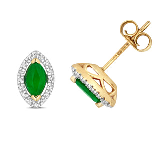 9ct Yellow Gold Emerald & Diamond Studs Earrings