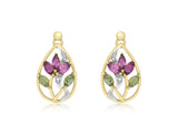 9ct Yellow Gold Tourmaline & Diamond Lotus Drop Earrings