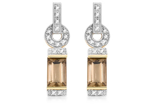 9K Yellow Gold Diamond & Smokey Quartz Drop Earrings
