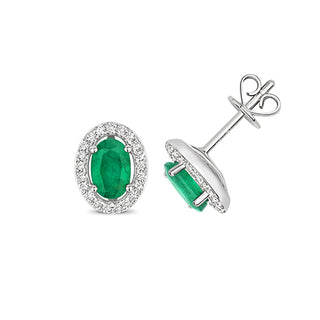 9ct White Gold Emerald and Diamond Stud Earrings
