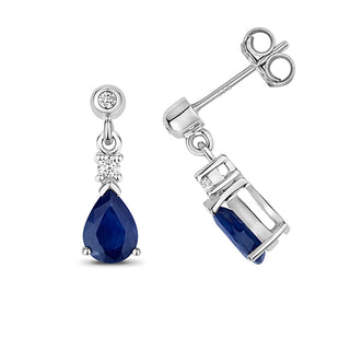 9ct White Gold Sapphire & Diamond Drop Earrings