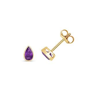 9ct Yellow Gold Pear Amethyst Stud Earrings