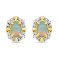 9K Yellow Gold Opal and Diamond Stud Earrings
