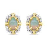 9K Yellow Gold Opal and Diamond Stud Earrings