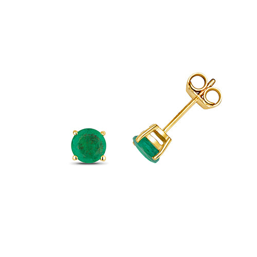 9ct Yellow Gold Round Emerald Stud Earrings
