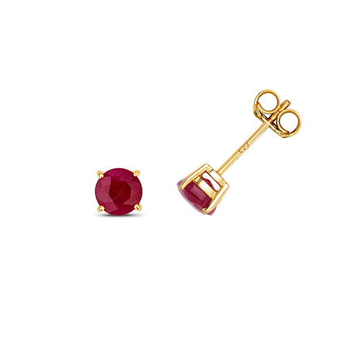 9ct Yellow Gold Round Ruby Stud Earrings