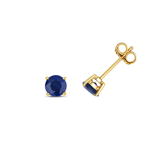 9K Yellow Gold Round Sapphire Stud Earrings