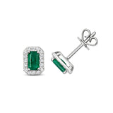 9K White Gold Diamond and Emerald Stud Earrings