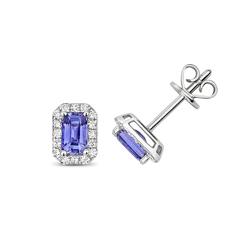 9K White Gold Diamond and Tanzanite Stud Earrings