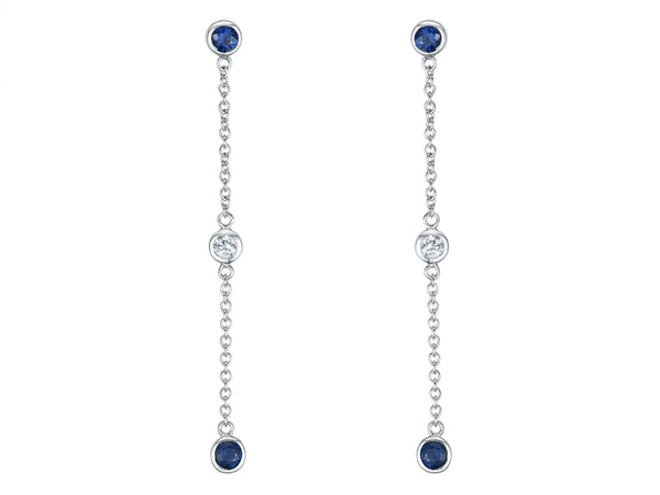 18ct White Gold Sapphire and Diamond Drop Earrings