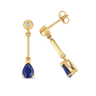 9ct Yellow Gold Sapphire & Diamond Drop Earrings