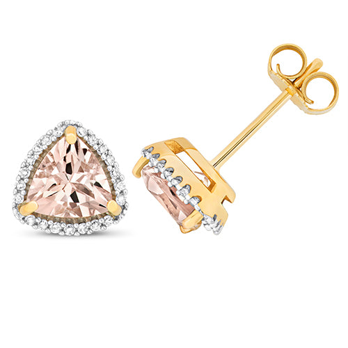 9K Yellow Gold Morganite & Diamond Stud Earrings