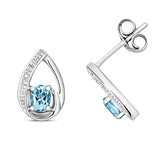 9K White Gold Aquamarine & Diamond Stud Earrings