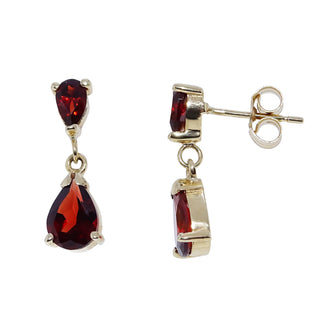 9ct Yellow Gold Garnet Drop Earrings