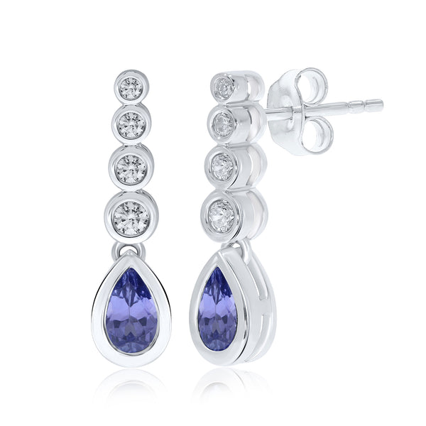 9K White Gold Tanzanite & Diamond Drop Earrings