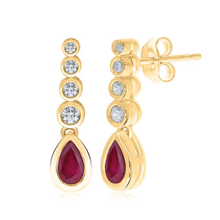 9K Yellow Gold Ruby & Diamond Drop Earrings