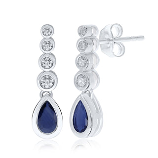 9ct White Gold Sapphire & Diamond Drop Earrings