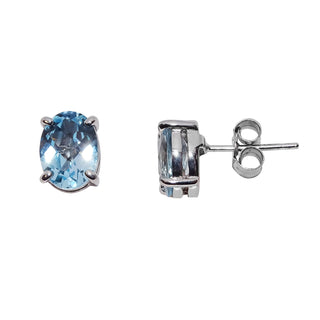 9ct White Gold Oval Blue Topaz Stud Earrings