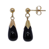 9K Yellow Gold Onyx Bomber Drop Earrings