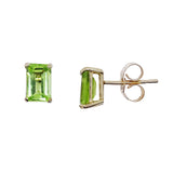 9K Yellow Gold Emerald Cut Peridot Stud Earrings