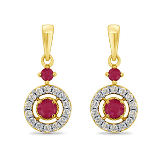 9K Yellow Gold Ruby & Diamond Drop Earrings