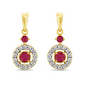 9K Yellow Gold Ruby & Diamond Drop Earrings