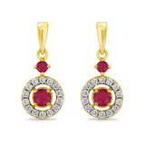 9K Yellow Gold Ruby & Diamond Drop Earrings
