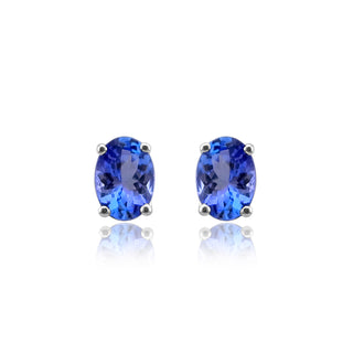 9ct White Gold Oval Cut Tanzanite Stud Earrings