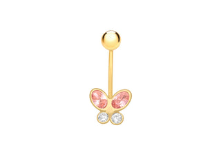 9ct Yellow Gold Buttefly Cubic Zirconia Set Belly Bar