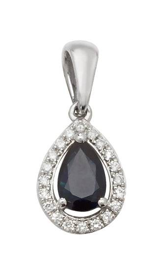 9ct White Gold Blue Sapphire and Diamond Pendant