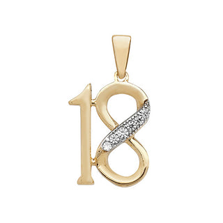 9ct Yellow Gold Cubic Zirconia '18' Pendant