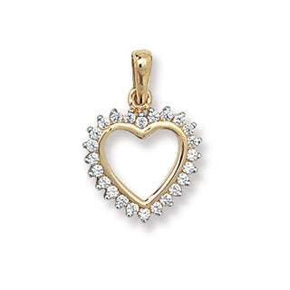 9K Yellow Gold Open Heart CZ Pendant