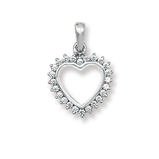 9K White Gold Open Heart CZ Pendant