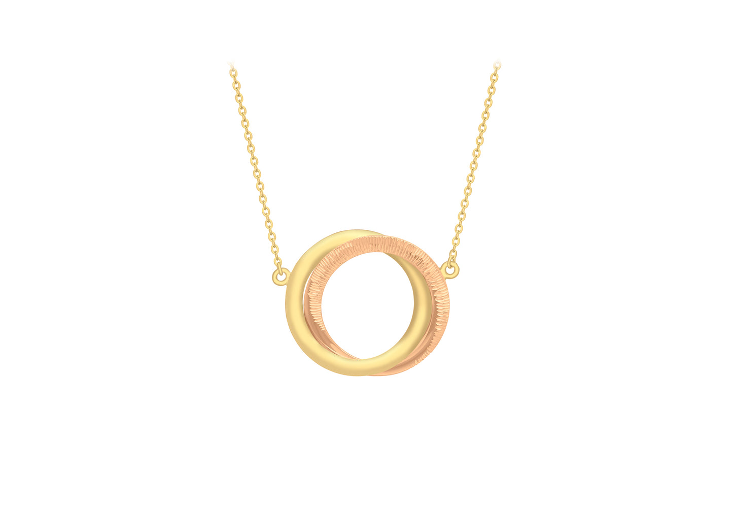 9K 2 Colour Gold Interlocking Ring Necklace