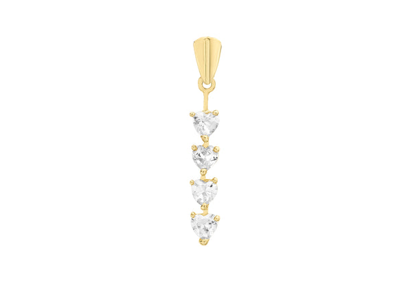 9K Yellow Gold Heart Shape Cubic Zirconia's Tiered