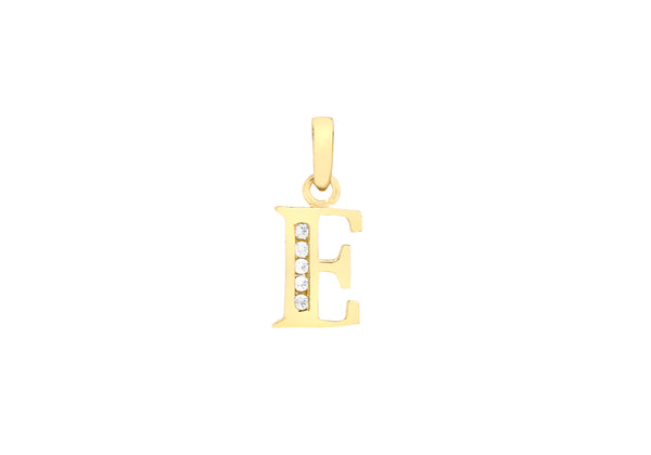 9K Yellow Gold Cubic Zirconia 'E' Initial Pendant